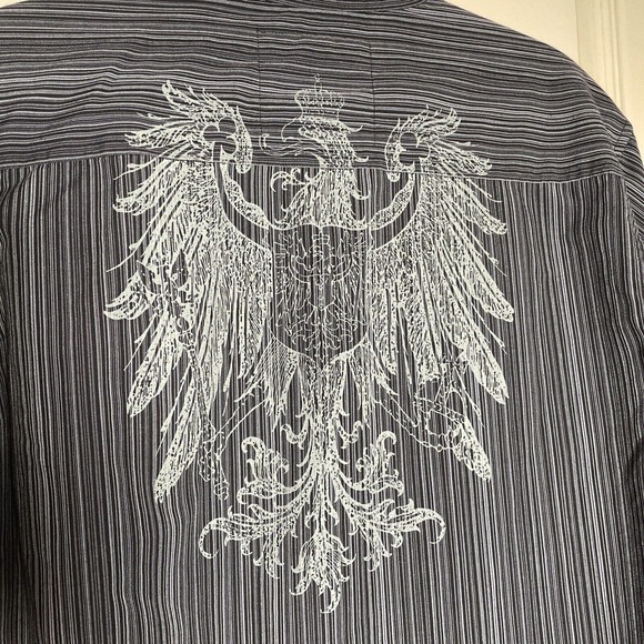 Level Ten Button Up Shirt Mens L Large Blue Stripe Long Sleeve Eagle Graphic - Picture 8 of 8